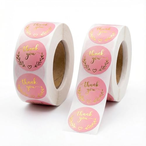 Pink and Gold Stamped Text Thank You Stickers 1000 PCS for Baking Envelope Seals Small Business Wedding Gift Parties Weddings Birthdays Gift Labels Stickers Roll