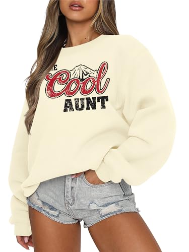 MYHALF Aunt Sweatshirt Cool Auntie Shirt: Women Oversized Auntie Crewneck Sweatshirts Aunt Gift Tops Cute Aunts Club Pullover3