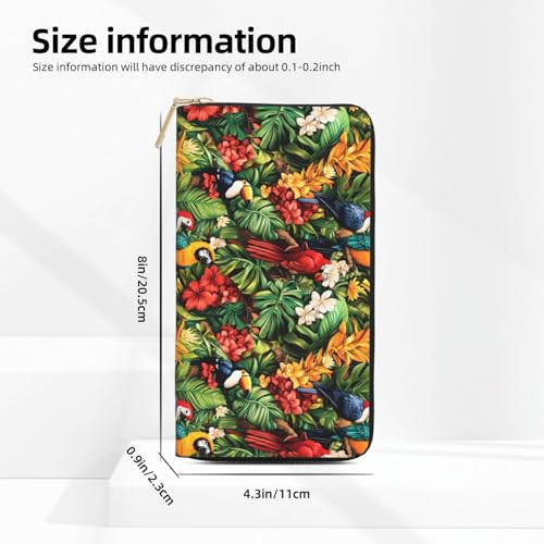 Leather Thin Slim Wallets for Women Men - Fashion Tropical Colorful Parrot A Print Card Wallet Holder with Zipper2
