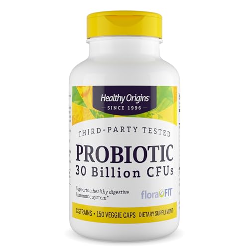 Healthy Origins Probiotic 30 Billion CFU's (Shelf Stable, Non-GMO, Gluten Free, Digestive Health, Gut Health, Immune Support), 150 Veggie Caps