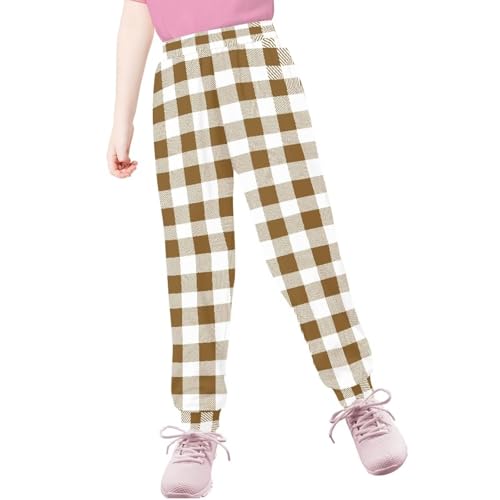 AmzPrint Sky Blue White Buffalo Plaids Print Sweatpants for Boys Baggy High Waist Running Pants with Pockets3