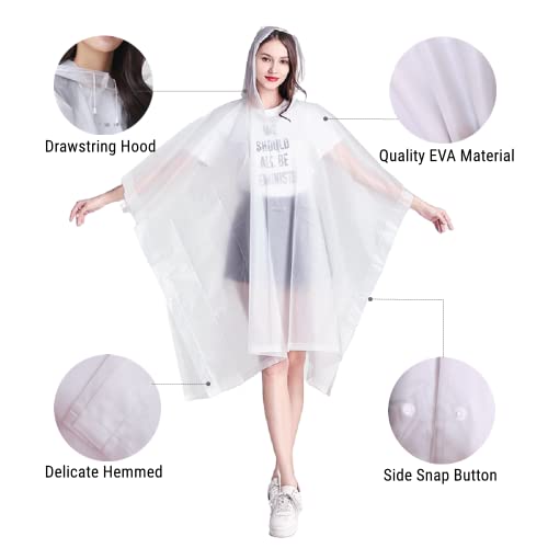 Rain Ponchos for Adults Men Women (2-5 Pack), Reusable EVA Clear Poncho Rain Coats Waterproof Jackets with Hood3