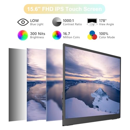 Image of IBW 10.5 inch 500 Nits 2000:1 FHD 1280P IPS Monitor, Ultra-Slim USB-C HDMI HDR Portable Monitor w /Kickstand & Dual Speaker, Gaming Travel Monitor for Laptop PC (15.6 inch 1080P)