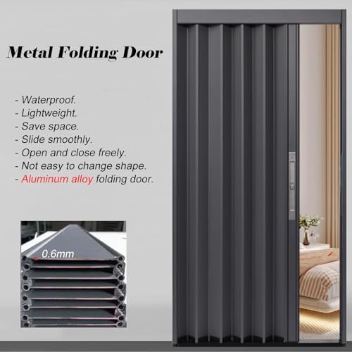 80" Bi-fold Telescopic Folding Door for Kitchen, Bathroom & Office - Lock & Key Aluminum Accordion Privacy Gate, Customizable Interior Door (28.3x80 in / 72x203 cm)
