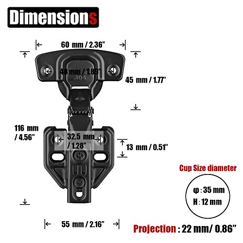 JQK Cabinet Hinges Black, 100 Degree Soft Closing Insert Door Hinge for Frameless Cabinet with Door Bumper, Stainless Steel Matte Black Finish, 10 Pack, CH102-BK-P10 by JQK - Used condition - Image 2