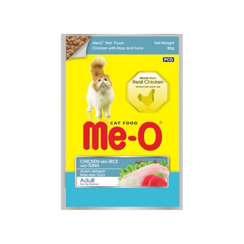 Image of Me-O Wet Food, Chicken with Rice & Tuna 80G, Pack of 12 (80G X 12, 960G), Adult