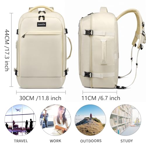 Asenlin Travel Backpack for Women Men,Flight Approved Carry On Luggage 30L Water Resistant Business Laptop Backpacks Fits TSA 15.6 Inch Computer College Weekender Outdoor Hiking-White - image 3