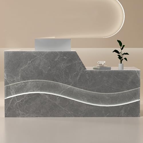 HOFMSX フロント受付デスク、木製デスク(鍵付き引き出し付き)、サロンルームチェックアウトロビー用大型(グレーストーンカラー)