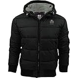 2k17Oct Mens Crosshatch Quilted Padded Hood Jacket Fleece Lined Winter Coat- Zip Pockets[Black,XL]