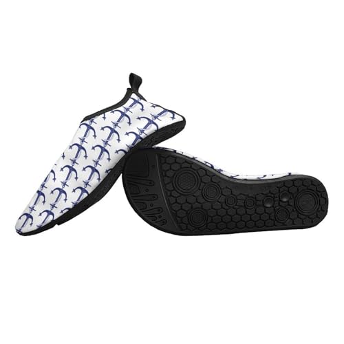 Nautical Navy Blue Anchor on White Water Shoes for Women Men Slip-on Barefoot Aqua Yoga Socks for Swim Pool Beach Surf River2