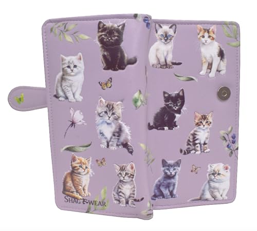 Shag Wear Kitten Garden Large Cat Wallet for Women and Teen Girls Vegan Faux Leather Ligth Purple Muave 7"2