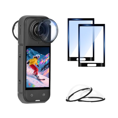 Flymile Insta 360 X5 Premium Lens Guard + 2 Pack Screen Protector Accessories Bundle 10H Transparency Tempered Glass Film Lens Cover for Insta360 X5 Protective Kit Anti-scratch Camera[Bubble Free]