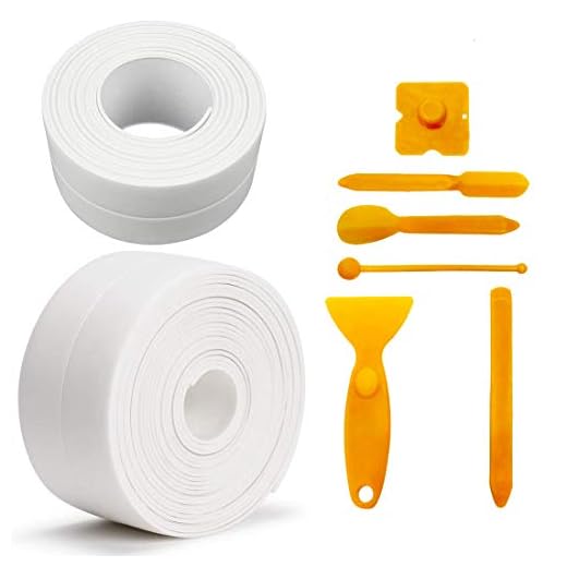Caulk Strip, KECRULV 2 rullar PVC flexibel självhäftande vattentät tätningstejp med 6 st tätningsverktygssats för kök, badrum, badkar, toalett, duschgolv, väggsöm (vit, 300 x 4 cm)
