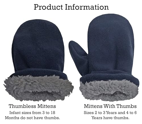 Image of N'Ice Caps Little Kids and Baby Easy-On Sherpa Lined Fleece Mittens - 2 Pair Pack