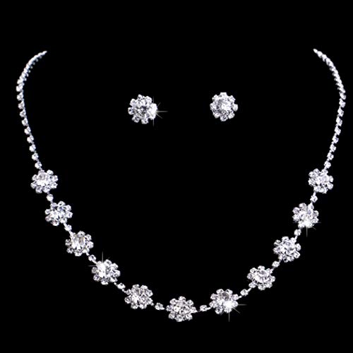 Unicra Bride Silver Necklace Earrings Set Crystal Bridal Wedding Jewelry Set Rhinestone Bridesmaid Party Choker Necklace Drop Dangle Earrings Sets For Women And Girls (Silver-1) #TOP8