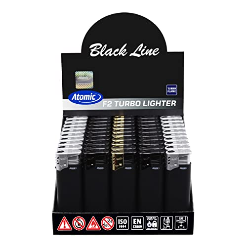 ATOMIC Elektronik Sturmfeuerzeug Turboflamme Design Rubber Black