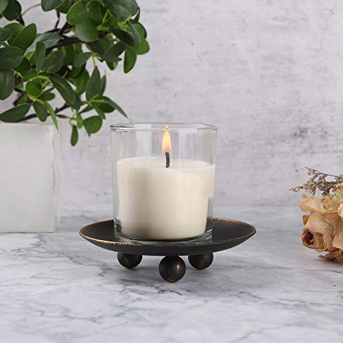 TIED RIBBONS Set Of 12 Black Iron Candle Holders - 4.5" Round Plates For Pillar Candles & Home Decor