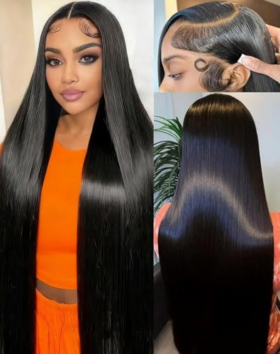 Image of LETMIEO 24 Inch 13x6 Lace Front Wigs Human Hair Straight Wigs Human Hair 13x6 Real 100% Virgin Hair 180 Density HD Transparent Lace Frontal Wigs for Women Glueless Wigs Human Hair Natural Color