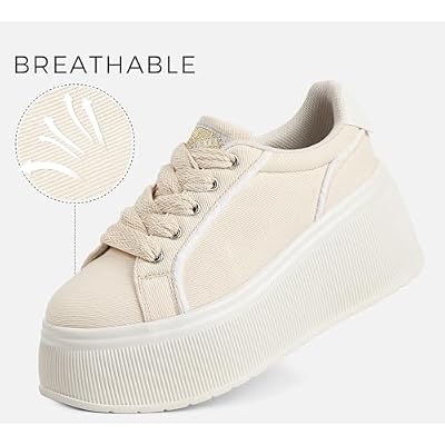 LUCKY STEP Women's Platform Fashion Sneakers Classic Wedge Canvas Casual Low Top Retro Walking Shoes
