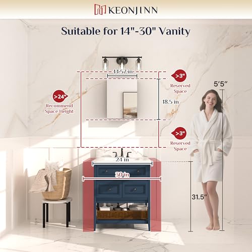 Keonjinn Black Medicine Cabinet 14 x 18 Inch, Assembly Needed, Bathroom Mirrored Medicine Cabinet, Lightweight, Freely Adjustable Shelves, Recessed or Wall Mount, Tempered Glass - Thumbnail 6