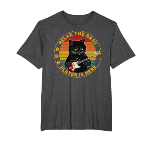 Relax The Bass Player is Here Funny Guitar Bass Cat Lover T-Shirt, Men's Big and Tall, Dark Heather Grey, 2X Tall