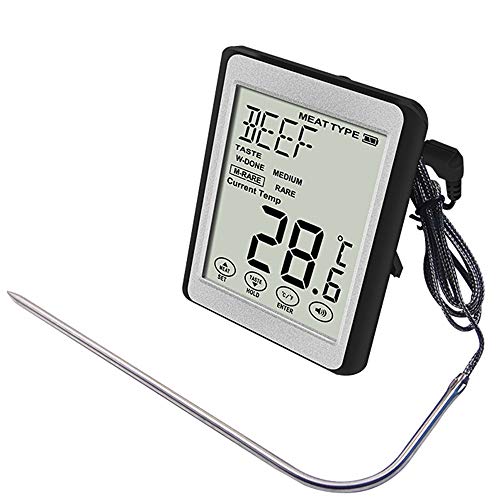 DHWOP Cooking Barbecue Thermometer Tricolor Backlight Kitchen Cooking Meat Thermometer Touch Screen Manipulation Outdoor BBQ Thermometer With Voice Broadcast Function for Oven Grill BBQ Kitchen