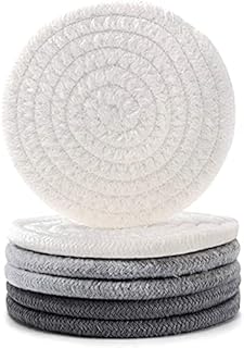 Absorbent Drink Coasters Handmade Braided Drink Coasters, Super Absorbent Heat-Resistant Coasters for Drinks Great Housewarming Gift (Dark Grey, Light Grey, Beige, 6)