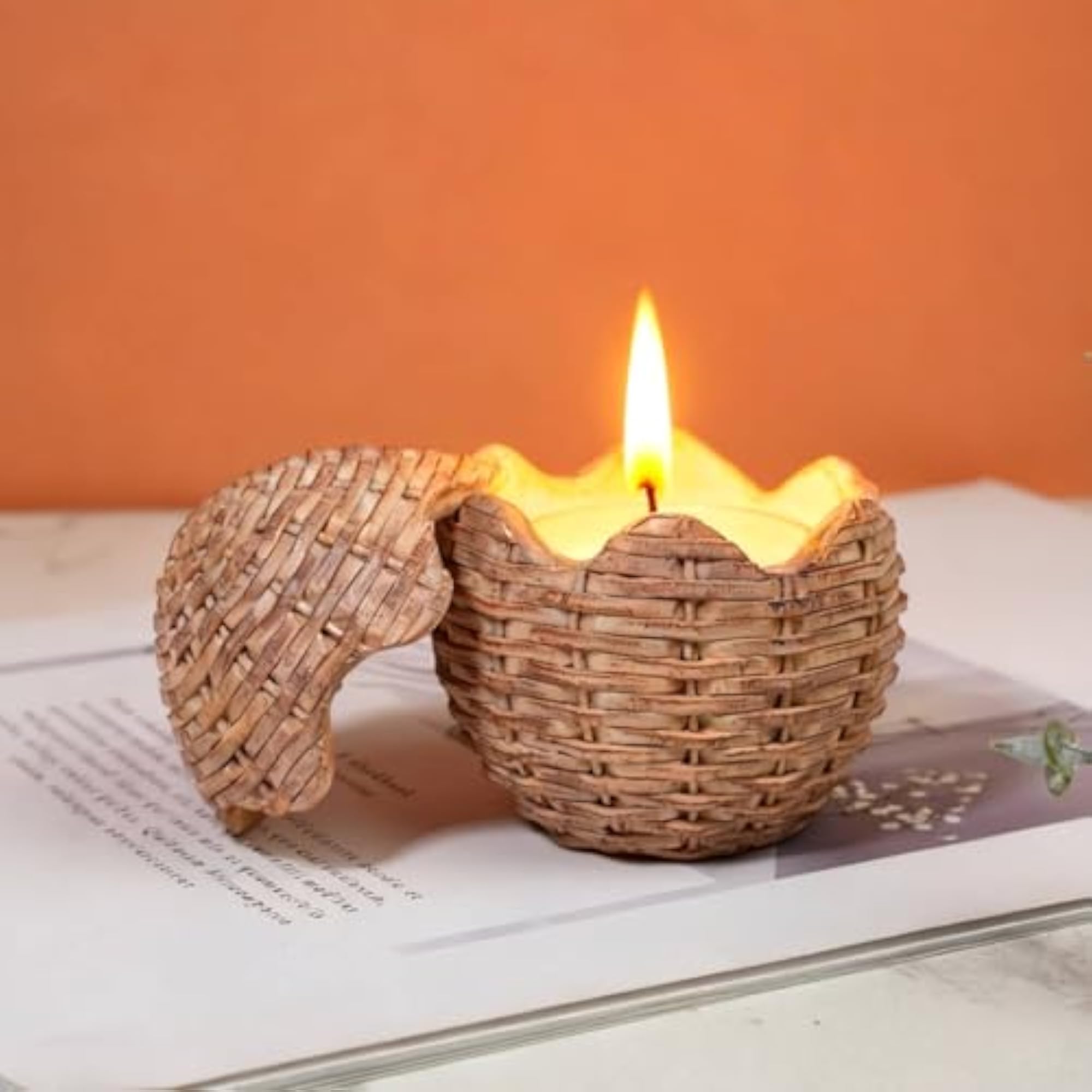Hand-Painted Egg Shaped Tealight Holder, Patterned Gold Accents