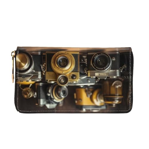 Portefeuille en cuir Retro Cool Camera grand format rigide avec RFID