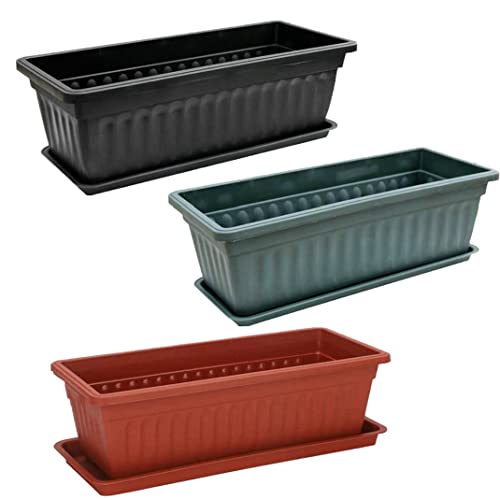 Kuyyfds Plant Saucers, Window Box Planter Rectangular Windowsill Flower Pot Herb Vegetables Growing Container For Patio Garden Black 3Pcs #TOP6