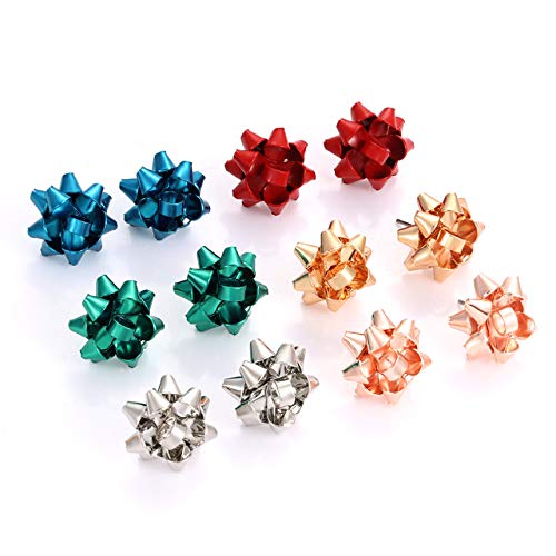 6 Pairs Christmas Bow Earrings for Women Xmas Bow Stud Earrings Red Green Festive Holiday Earring Set Christmas Jewelry Gifts2