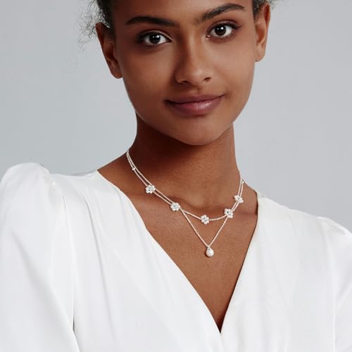 Image of Zeffy Gold Pearl Necklace for Women, Dainty 14K Gold /Silve Plated Layered Pearl Choker Pearl Earrings Pearl Bracelets Wedding Trendy Gold Jewelry Set for Women Gifts