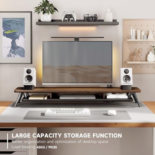 Fenge Dual Monitor Stand 2 Tiers Computer Stand Riser for 2 Monitors 42.5 Inch Wood Desk Shelf with Storage Organizer and Cable Management for Office Desk Accessories Brown by Fenge - Image 2