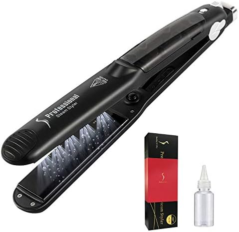 Steam Hair Straightener Flat Iron Professional Ceramic Tourmaline 2-in-1 Straightening Iron, Adjustable 300-450F Salon Heat, 110-220V Dual Voltage, Black