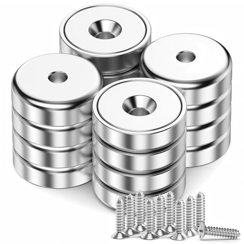 VNDUEEY 60 Lbs Neodymium Magnets, Heavy Duty, Pack of 16, Round, Silver, Rare Earth, Industrial, Utility
