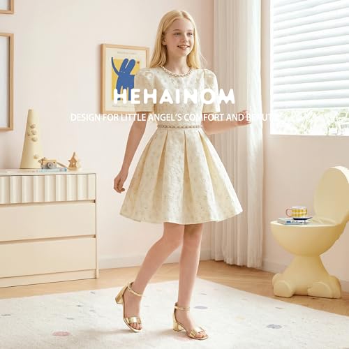 Image of Hehainom Girls Dress Shoes Heels Sandals Little Big Kids Square-Toe Ankle Strap Wedding Party Flower Girls Shoes