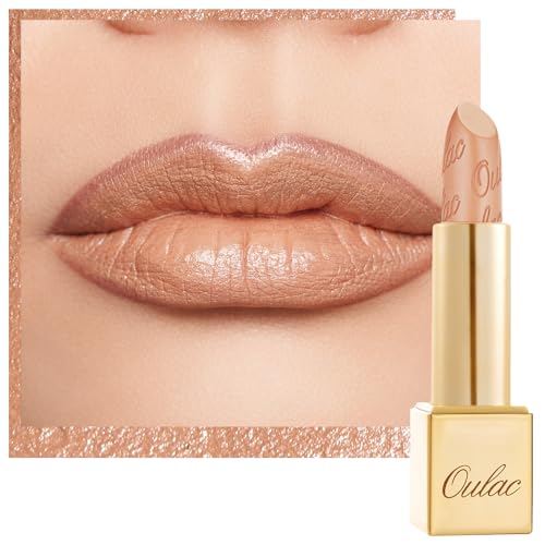 OULAC Glow Metallic Shine Lipstick, Nude High Impact Lipcolor, Lightweight Soft and Ultra Hydrating, Long Lasting