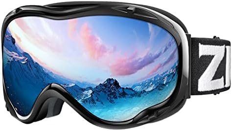 ZIONOR Lagopus Ski Snowboard Goggles UV Protection Anti fog Snow Goggles for Men Women Adult Youth VLT 8.6% Black Frame Silver Lens