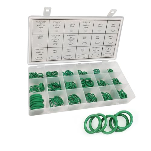 Zosgrew 270 PCS Air Conditioning Compressor O-Ring Assortment Kit, Rubber O Ring Kit, 18 Sizes AC Seal Rings Repair Tool, for Car Repair, Plumbing, Air or Gas Connections (Green)