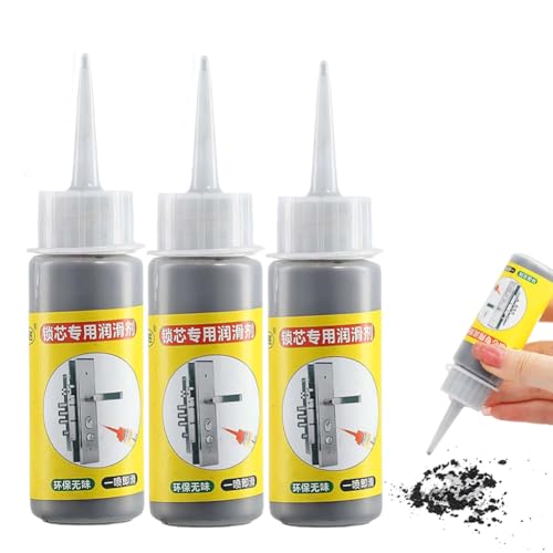 3PCS Lock Cylinder Graphite Lubricant Powder,Graphite Lubricant with No Dust,Door Lock Lubrication with Needle Tube,Car Lock Lubrication Solution,Graphite Lubricant for Keys Doors Hinges Lubrication