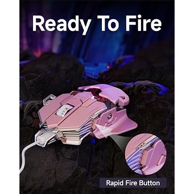 SEUNKWANG EWEADN G5 Wired Gaming Mouse, Ergonomic RGB Computer Mouse, 12800 Adjustable DPI, 9 Programmable Macro Buttons with Rapid Fire Key Compatible for PC/Laptop/Windows-Pink
