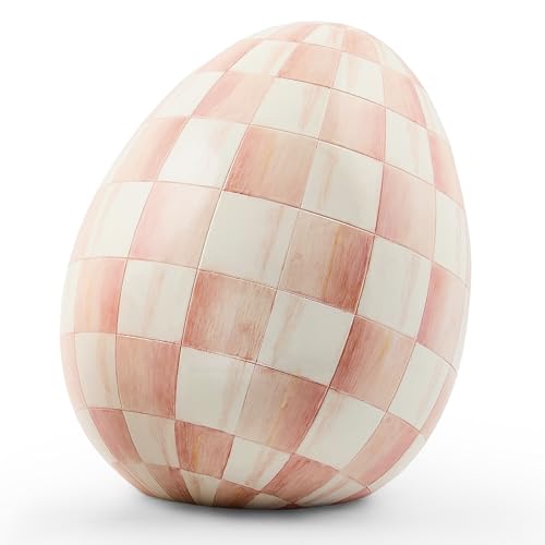 MACKENZIE-CHILDS Egg Figurine, Cute Easter Table Decoration, Spring and Easter Egg Decor, Small, Pink-and-White Rosy Check by MACKENZIE-CHILDS - Used condition - US$25.75