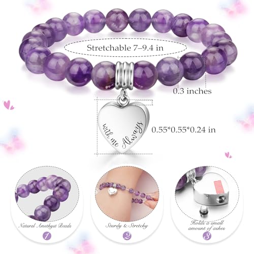 abooxiu Cremation Jewelry Urn Bracelet for Ashes Memorial Heart Ashes Keepsake Cremation Ash Bracelets Urn Jewelry for Ashes of Loved Ones for Women - With Me Always - Amethyst Beads by abooxiu - Used condition - Image 2