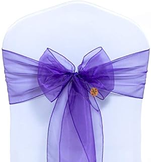Paquete de 100 Silla Organza Completo Lazo Bandas - Semi-Transparente Tela Cubiertas con Minimal Sheen - Adecuado para Banquetes Bodas,Recepciones,Celebraciones, y Eventos | Cadbury Purple
