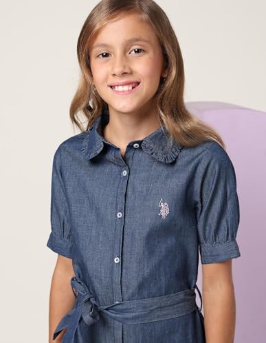Image of U.S. Polo ASSN. Dresses for Kids Girls - Cotton, Solid Pattern, Button Closure Dress for Girls