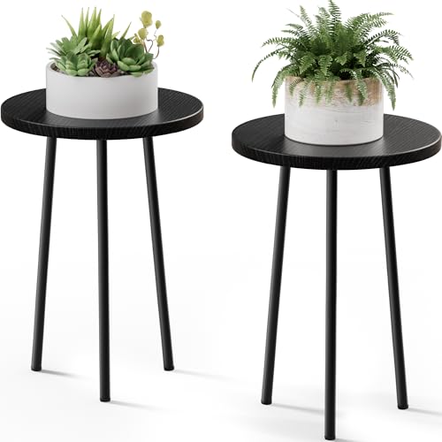 Plant Stand Indoor 2 Pack: Corner Wood 20 Inch Plant Stand Mid Century Modern Decor - Small Round Plant Table for Indoor Plants - Outdoor Plant Holder for Patio Living Room Bathroom Office (Black)