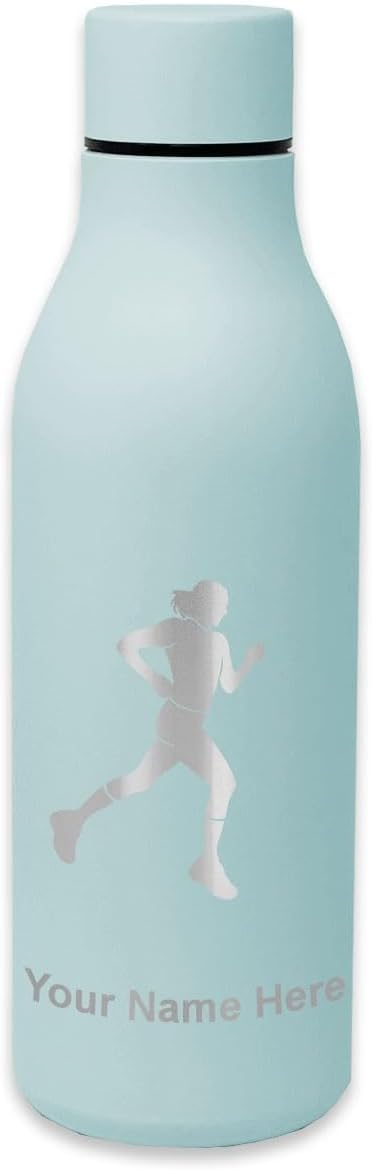 LaserGram Double Wall Stainless Steel Water Bottle, Running Woman, Personalized Engraving Included