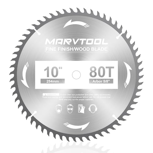 Marvtool 10-Inch 80-Tooth Woodworking Saw Blade, Max 7000 RPM, Fine Finish Wood Crosscutting, Tungsten Carbide Tooth with 5/8 Inch Arbor for Miter Saws & Table Saws (Red)