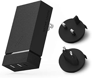 Native Union Smart Hub PD 45W  Power Delivery Enabled Fast-Charging 3-Port USB-A & USB-C Wall Charger  Compact Design with Dust-Repellent Silicone, Foldable Pins & Includes Travel Adapters (Slate)