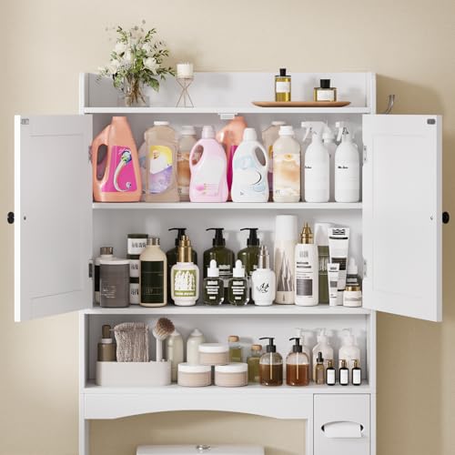 Xbro Armario sobre Inodoro, Mueble sobre Inodoro con Doble Puerta, Portarrollos de Papel Higiénico y Estante Ajustable, 82 x 20 x 179 cm, Blanco - imagen 4